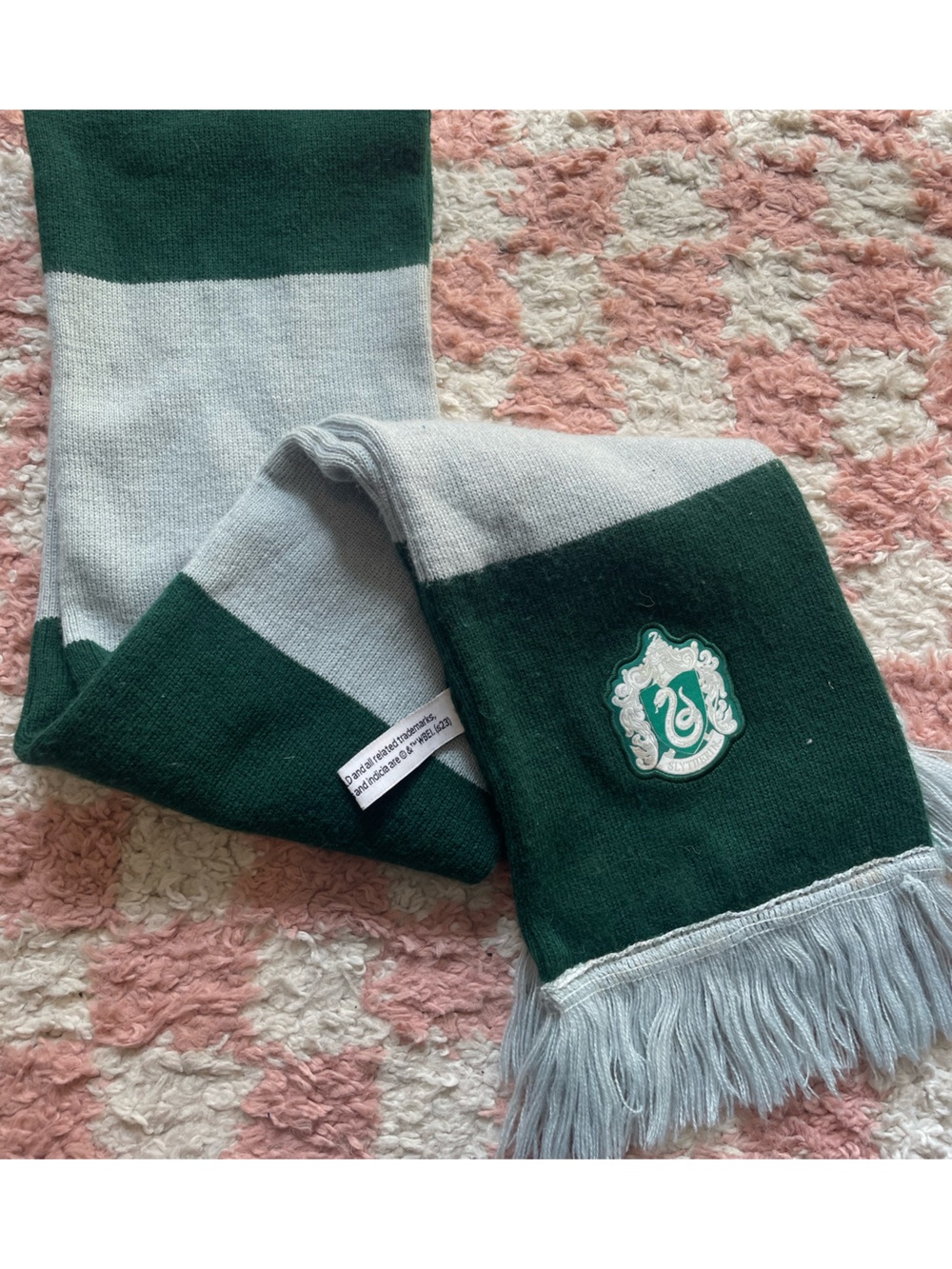 Slytherin House Scarf in Dark Green and Light Gray